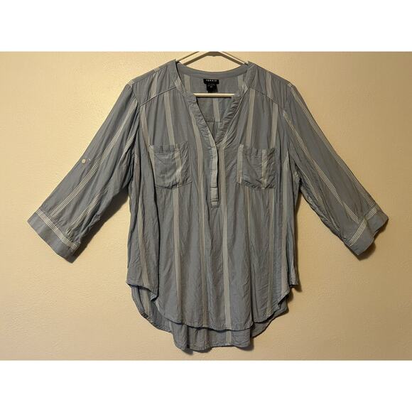 torrid Tops - Torrid Women's Size 10/00/Large Blue White Striped Modal Popover Roll Tab Top